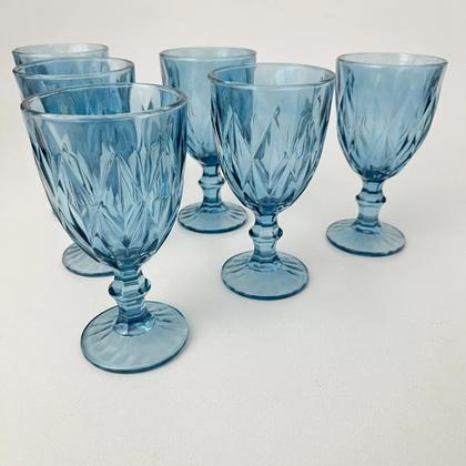 Imagem de Jogo 6 Taças Modelo Diamate Azul em Vidro 340ml Diamond