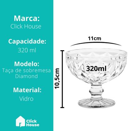 Imagem de Jogo 6 Taças Sobremesas De Vidro Diamond Diamante 320ml