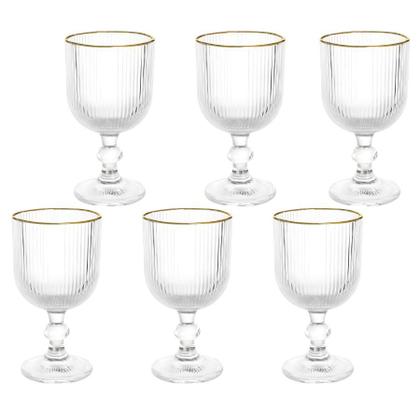 Jogo 6 Taças Versalhes Gold Vidro Canelado Borda Dourada 260ml - CLICK HOUSE