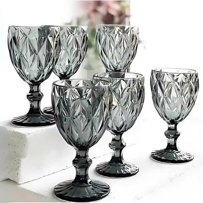 Imagem de Jogo 6 Taças Vidro Diamond Taca Fume Vinho Agua Suco 340ml