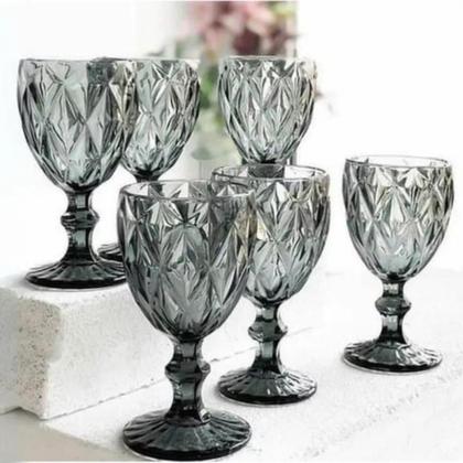 Imagem de Jogo 6 Taças Vidro Diamond Taca Fume Vinho Agua Suco 340ml