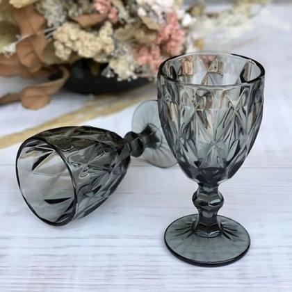 Imagem de Jogo 6 Taças Vidro Diamond Taca Fume Vinho Agua Suco 340ml