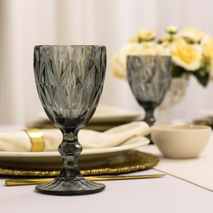 Imagem de Jogo 6 Taças Vidro Diamond Taca Fume Vinho Agua Suco 340ml