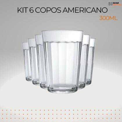 Imagem de Jogo 6 uni Copo Americano 300ml de Vidro Agua Cerveja Bar