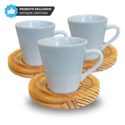 Imagem de Jogo 6 Xícara Café Branca Com Pires Madeira 120ml