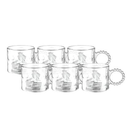 Imagem de Jogo 6 Xícara Caneca 300ml Vidro Chá Café Leite Cappuccino Transparente Alça de Bolinhas Copo Chocolate Quente Presente