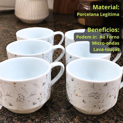 Imagem de Jogo 6 Xícara Chá/Café Decorada Arabesco - Porcelana 200ml