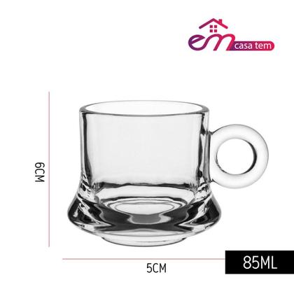 Imagem de Jogo 6 Xícara de Café Caneca Vidro Robusta Lisa 85ml Em Casa Tem
