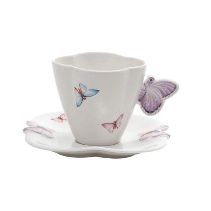 Imagem de Jogo 6 Xícara de Chá Porcelana com Pires Borboletas 200ml Wolff