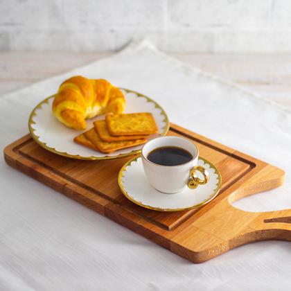 Imagem de Jogo 6 xícaras 200ml para chá de porcelana branca e dourado com pires Egg Wolff - 18061