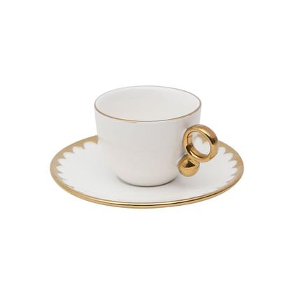 Imagem de Jogo 6 xícaras 90ml para café de porcelana branca e dourado com pires Egg Wolff - 18060