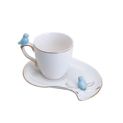 Imagem de Jogo 6 xícaras 90ml para café de porcelana com pires Cute Birds Plate Wolff - 18124