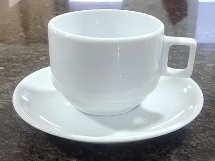 Imagem de Jogo 6 xícaras Café,Chá com pires Empilháveis Porcelana branca,