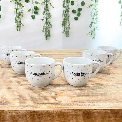 Imagem de Jogo 6 Xicaras Café/Chá Cônica 170ml Poá colorido Porcelana