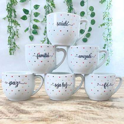 Imagem de Jogo 6 Xicaras Café/Chá Cônica 170ml Poá colorido Porcelana
