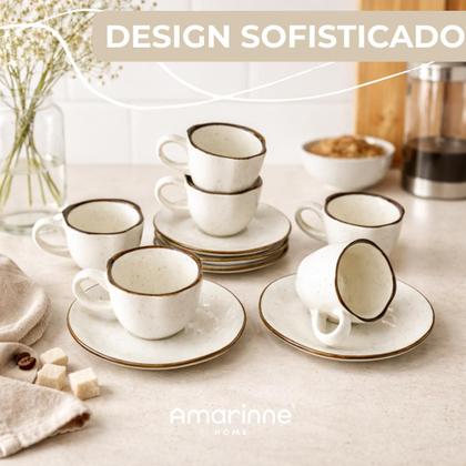 Imagem de Jogo 6 Xícaras Cafezinho 75ml Com Pires Ryo Maresia Porcelana Oxford