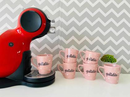 Imagem de Jogo 6 Xícaras Canecas Porcelana Café Chá Rosa Gratidão Kit