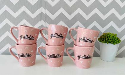 Imagem de Jogo 6 Xícaras Canecas Porcelana Café Chá Rosa Gratidão Kit