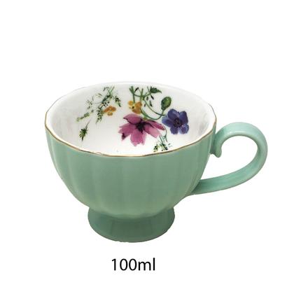 Imagem de Jogo 6 Xícaras de Café 100ml c/ Pires Verde Floral Cerâmica Premium Luxo Cozinha Chá Louças 12pçs