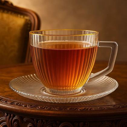Imagem de Jogo 6 Xícaras de Café 90ml Vidro Transparente Borda Dourada