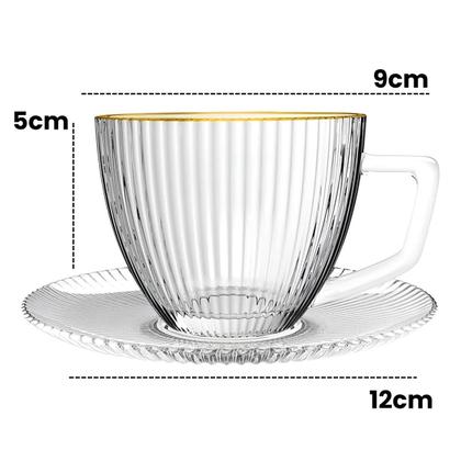 Imagem de Jogo 6 Xícaras de Café 90ml Vidro Transparente Borda Dourada