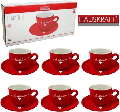 Imagem de Jogo 6 Xícaras de Café com Pires em Porcelana L'amour Vermelha 90ml Hauskraft