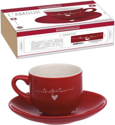 Imagem de Jogo 6 Xícaras de Café com Pires em Porcelana L'amour Vermelha 90ml Hauskraft