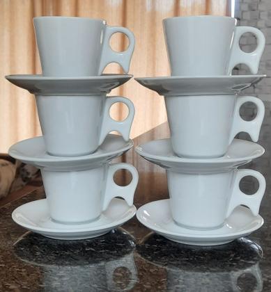 Imagem de Jogo 6 xícaras de Café e Chá com pires ,190ml Cabo prático - Porcelana branca