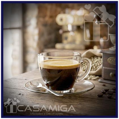 Imagem de Jogo 6 Xícaras de Café Vidro Com Pires Transparente Liso Clássico