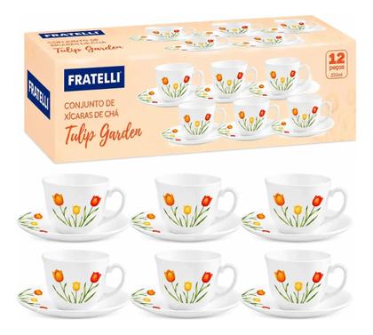 Imagem de Jogo 6 Xícaras de Chá com Pires 220ml Tulip Garden 12 Peças