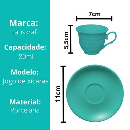 Imagem de Jogo 6 Xícaras De Porcelana Branca Com Pires 80ml Café Chá