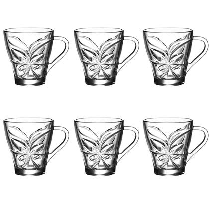 Imagem de Jogo 6 Xícaras de Vidro Transparente Chá e Café Borboleta 230ml Cozinha Bebidas Quentes Mesa Posta