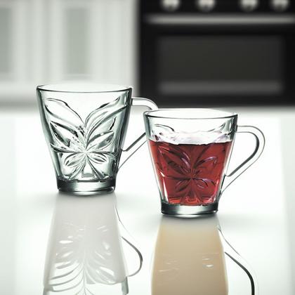 Imagem de Jogo 6 Xícaras de Vidro Transparente Chá e Café Borboleta 230ml Cozinha Bebidas Quentes Mesa Posta