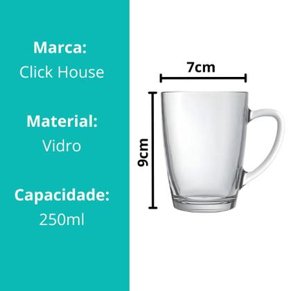 Imagem de Jogo 6 Xícaras Grande Caneca De Vidro Transparente Dolce Gusto Chá Cappucino 250ml