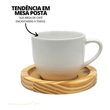 Imagem de Jogo 6 Xicaras Porcelana Cafe Chá Com Pires Madeira 12 Peças