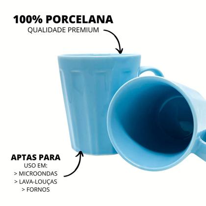 Imagem de Jogo 8 Caneca Chá Café Azul 250ml em Porcelana