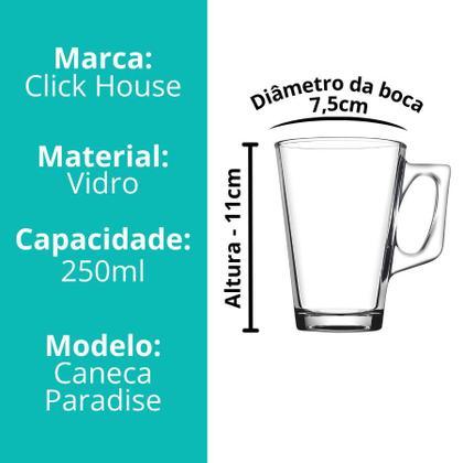 Imagem de Jogo 8 Canecas Café Cappuccino Expresso Alto Vidro 250ml