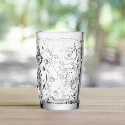 Imagem de Jogo 8 Copo de Vidro New Butterfly Borboleta Flores Cristal Ecológico 330ml Lyor