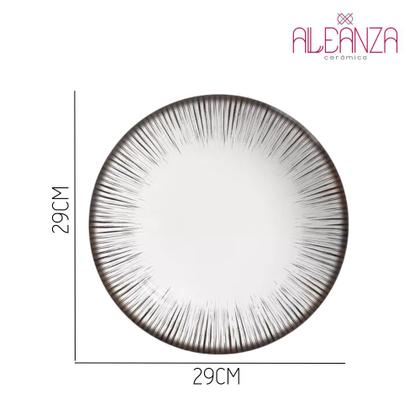 Imagem de Jogo 8 Pratos Raso em Cerâmica Branco e Preto Coup Haya Alleanza 29cm