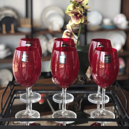 Imagem de Jogo 8 Taças de Cristal Bohemia Vinho Água Vermelha Gastro Carmim 580ml