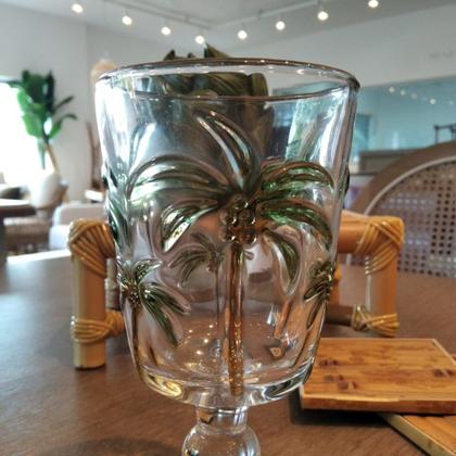 Imagem de Jogo 8 Taças de Vidro Tropical Palm Tree Coqueiro Água Transparente Lyor 275ml