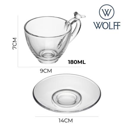 Imagem de Jogo 8 Xícara de Chá de Cristal Ecológico com Pires Bird 180ml Wolff