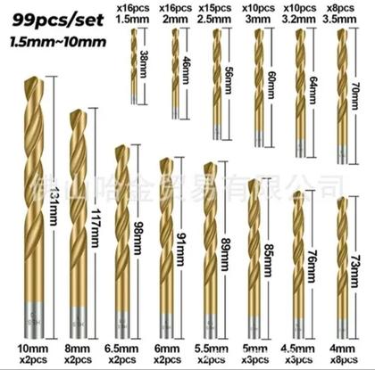 Imagem de Jogo 99 Brocas Aço Rápido 1,5mm Até 10mm - Com Maleta