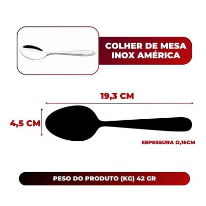 Imagem de Jogo Aço Inox 24 Colher Mesa Sopa Buffet Restaurante America