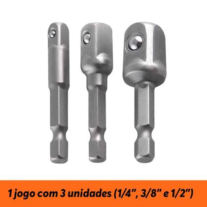Imagem de Jogo Adaptador Soquete Vonder para Parafusadeira Kit 3 Peças Cachimbo 1/4 3/8 1/2