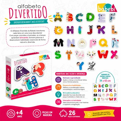 Imagem de Jogo Alfabeto Divertido Brinquedo Em Madeira Educativo Letras Ilustradas Animais Infantil