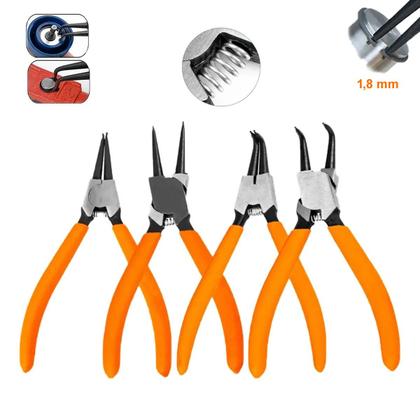 Imagem de Jogo Alicate Tirar Abrir Aneis 4 Peças 7 Saca Anel Elastico Aço Cromo Vanádio