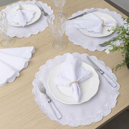 Imagem de Jogo Americano Bordado 12 Peças Stillus - Branco - 100% Poliéster