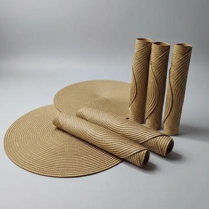 Imagem de Jogo Americano Redondo 4 Peças Mesa Posta Sousplat Panela Supla Descanso De Prato Cozinha Lugar