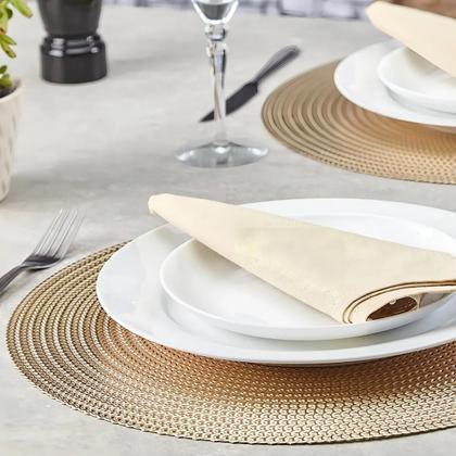 Imagem de Jogo Americano Redondo Sousplat Cozinha Jantar Kit Dourado Lisa